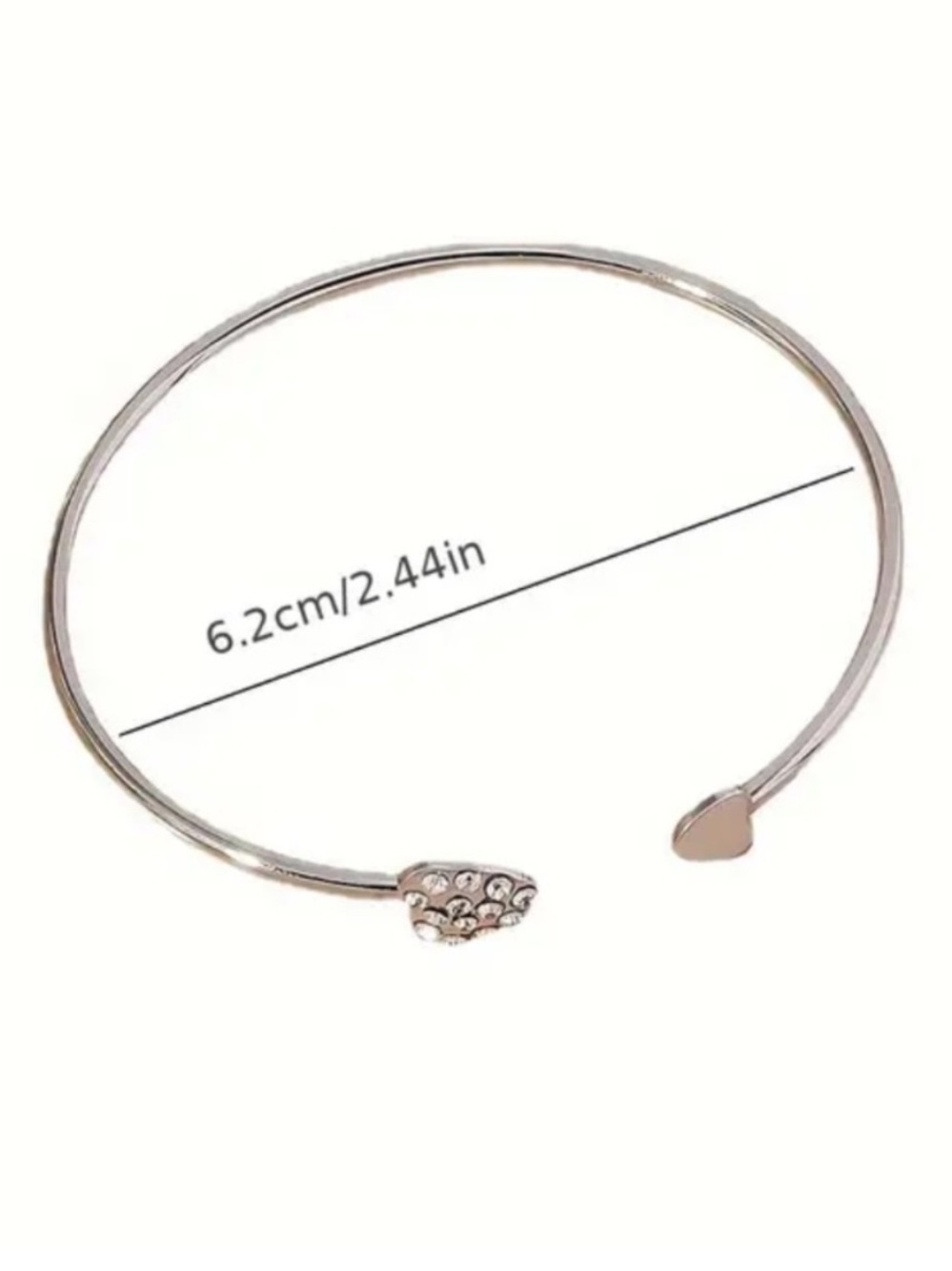 Silver Heart Open Bangle Bracelet with Crystal Accents - Picture 4 of 4